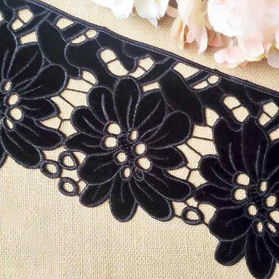 Laser embroidery 100% Polyester Daisy pattern with Black Velvet embroidery 14cm Lace JG721