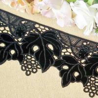 13cm Black Velvet 100% Polyester PLANT pattern Laser embroidery Lace JG906