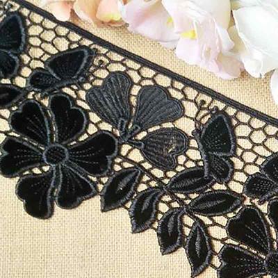 16cm Black Velvet 100% Polyester flower pattern Laser embroidery Lace JG907